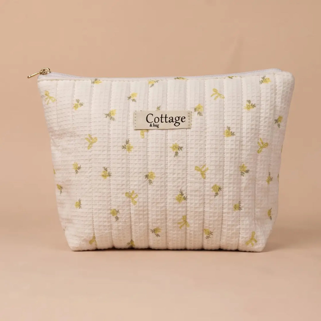 Trousse de maquillage coton fleurs jaune