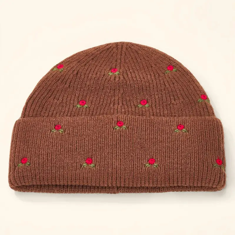 Bonnet cotelé à fleurs Brodée