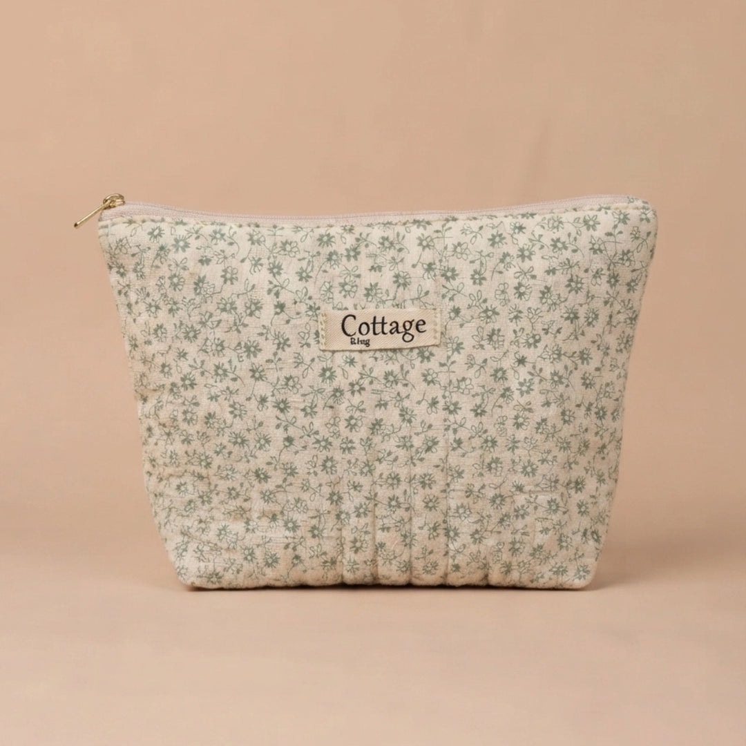 Trousse de maquillage coton fleurs verte