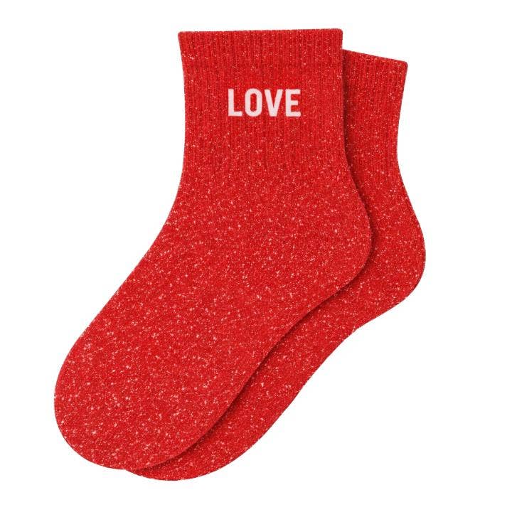 Chaussettes Courtes à Paillettes "Love" Rouge