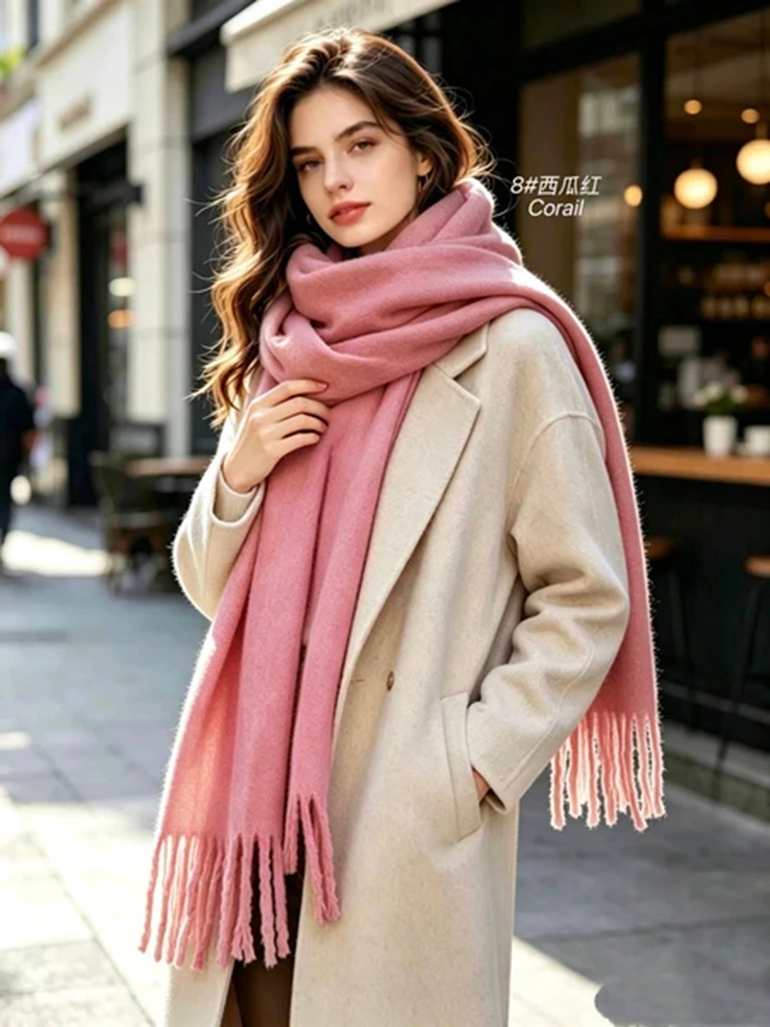 Echarpe Avec Frange Corail