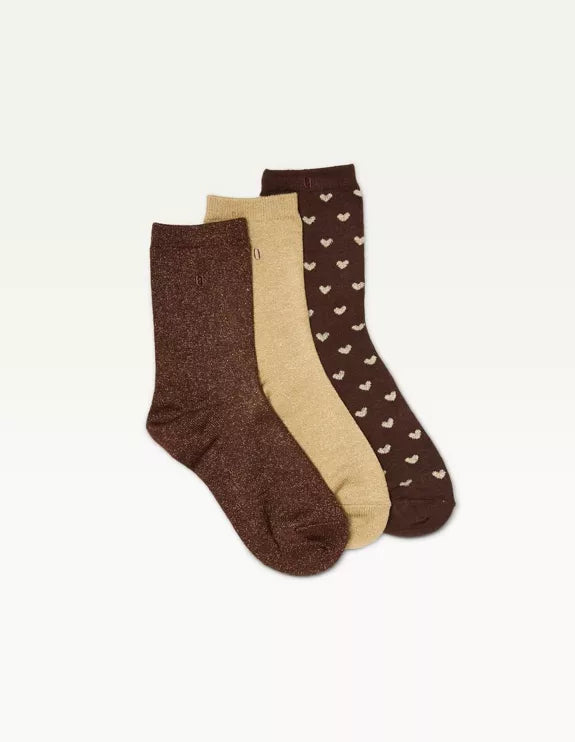 Coffret chaussettes Femme - Petit coeur doré marron