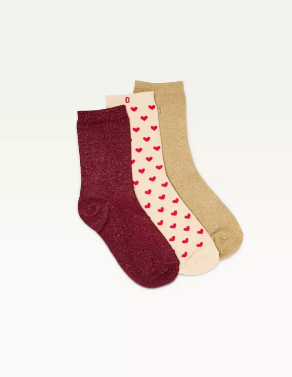 Coffret chaussettes Femme - Petit coeur bordeaux doré