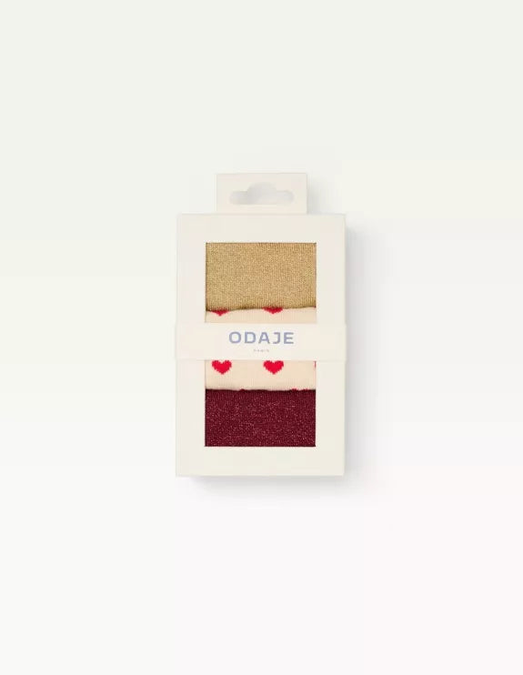 Coffret chaussettes Femme - Petit coeur bordeaux doré