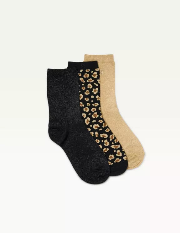 Coffret chaussettes Femme - Paillettes et léopard noir doré