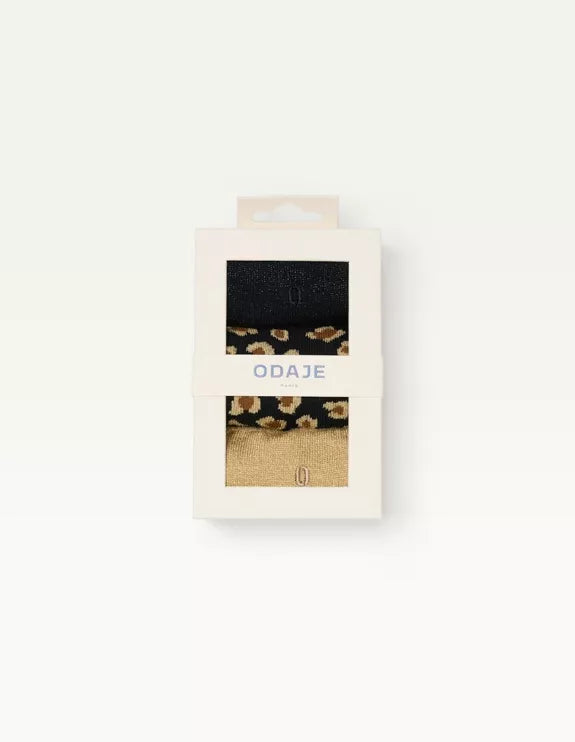 Coffret chaussettes Femme - Paillettes et léopard noir doré