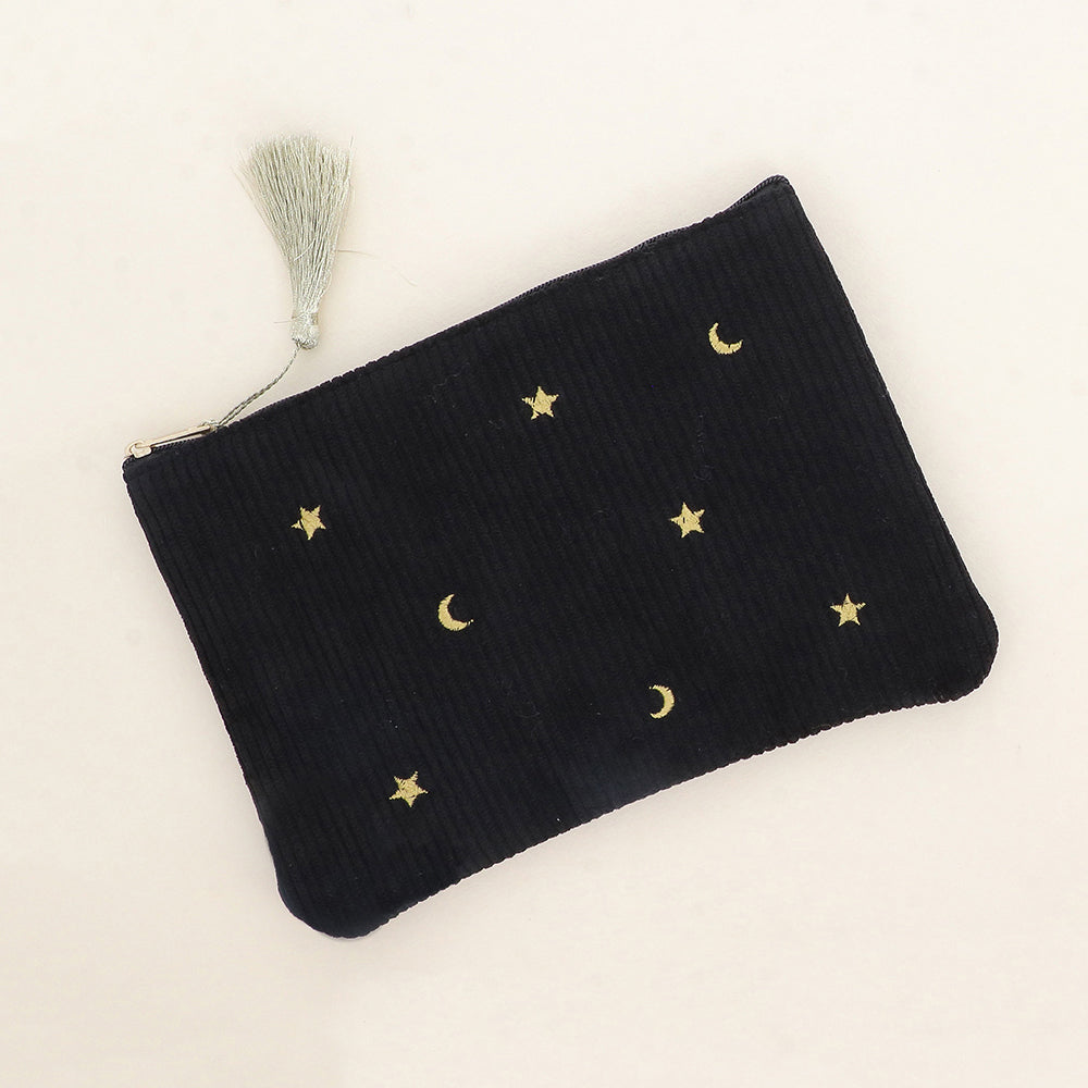 Trousse étoiles et lunes velours - Noir