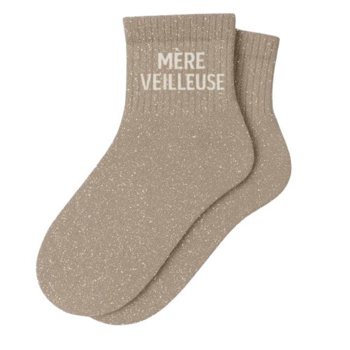Chaussettes Courtes à Paillettes "Mère Veilleuse"  Beige