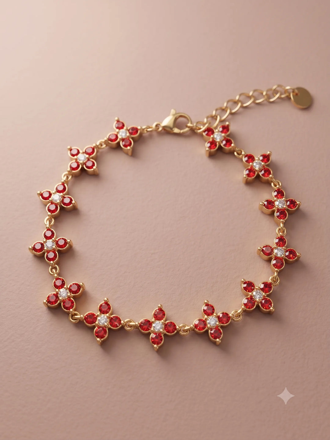 Bracelet Fleur Doré - Rouge