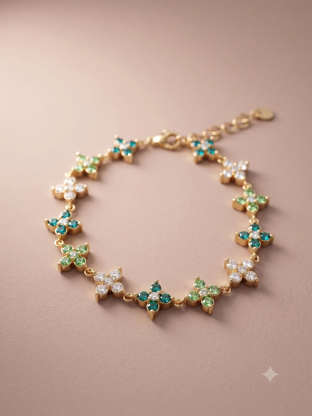 Bracelet Fleur Doré - Vert
