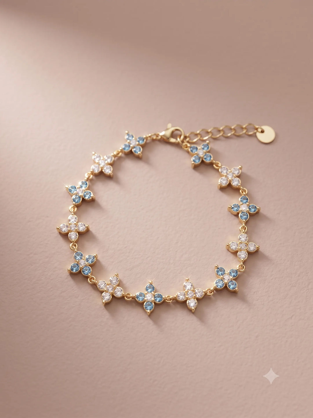 Bracelet Fleur Doré - Bleu clair