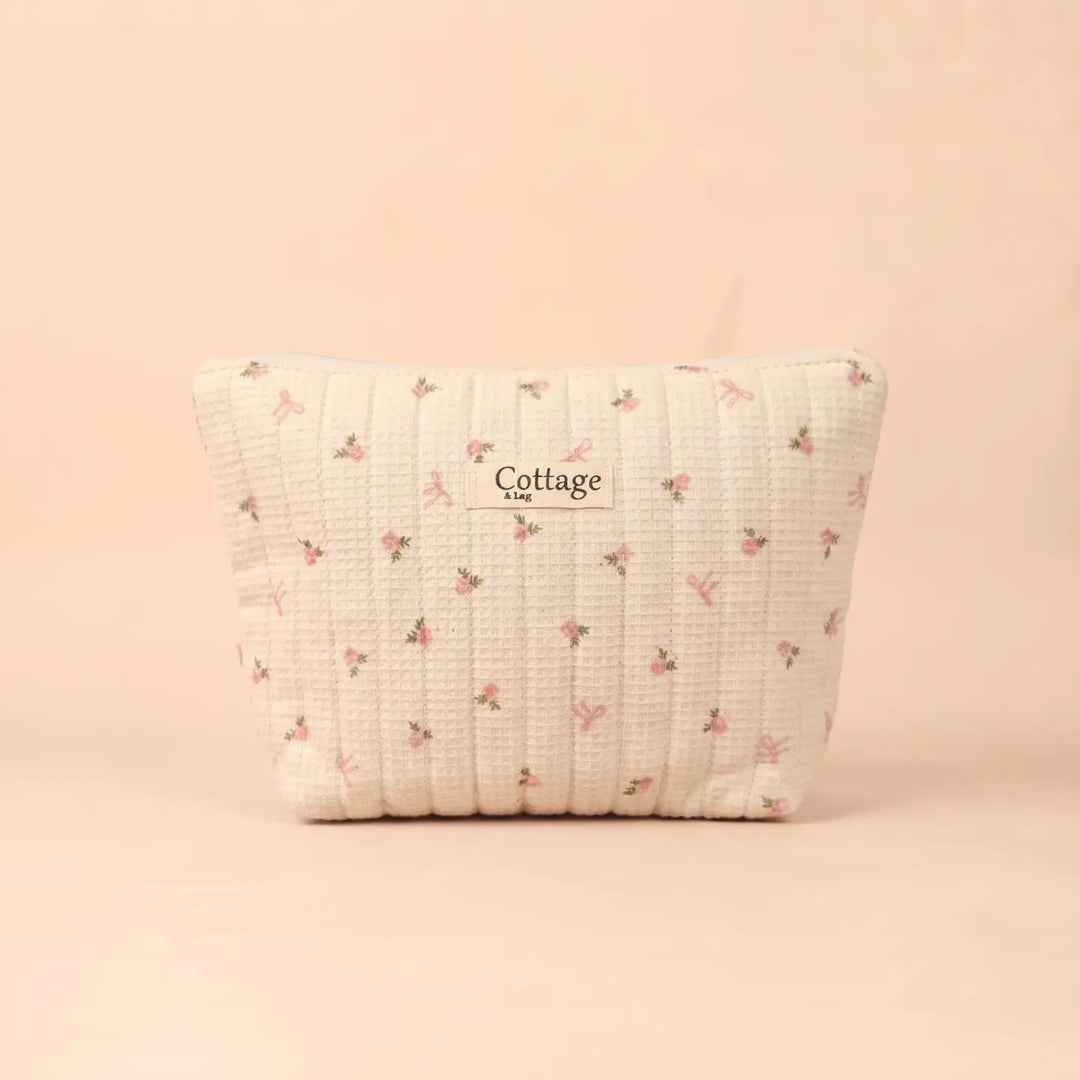 Trousse de maquillage coton fleurs rose