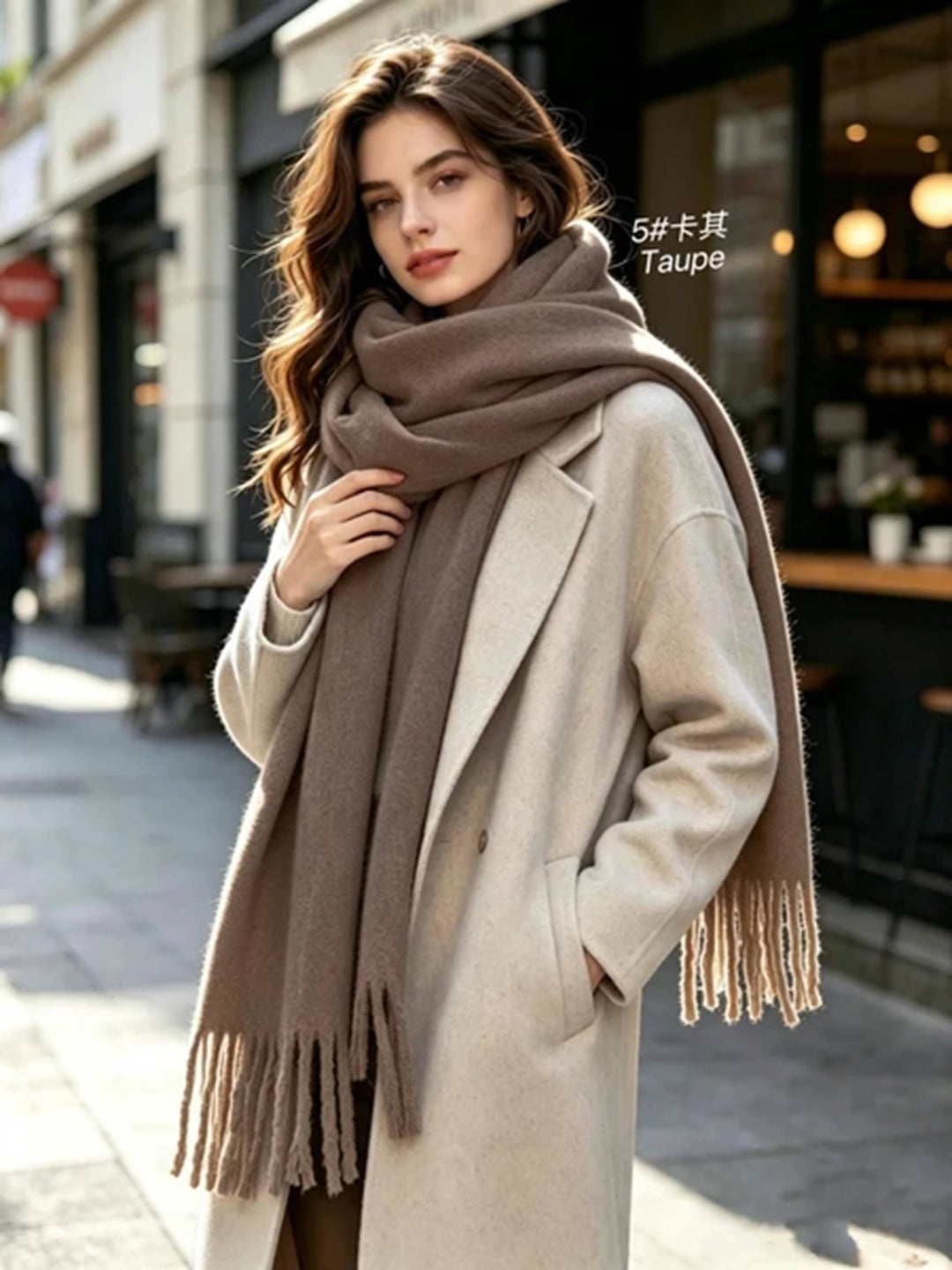 Echarpe Avec Frange Taupe