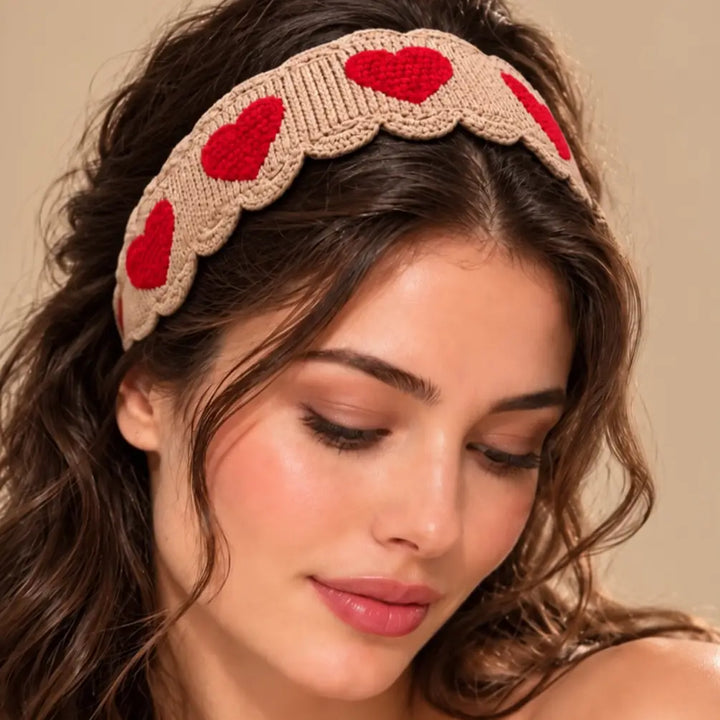 Bandeau en crochet - bicolore à petit cœur