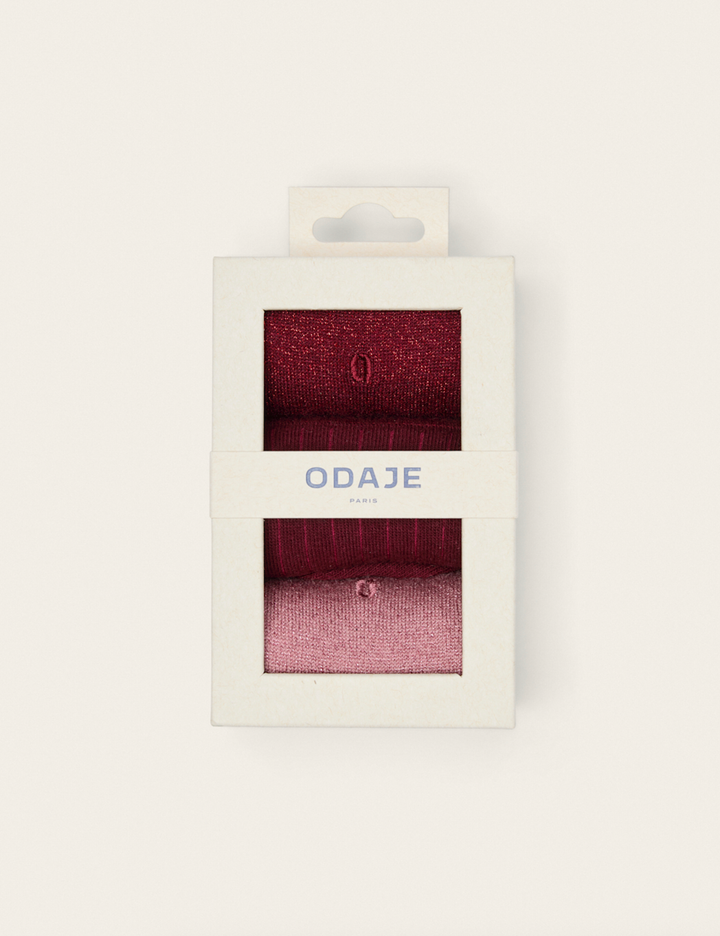 Pack de 3 Chaussettes - paillettes rouge bordeaux rose: Taille unique