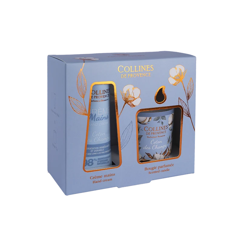 Coffret crème mains + bougie fleur de coton