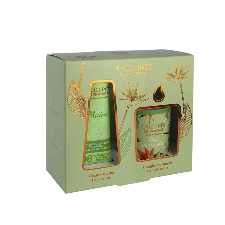 Coffret crème mains + bougie fleur de Paradis