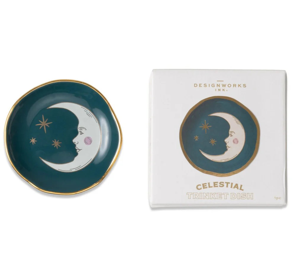 Celestial Ceramic Trinket Dish - Teal Moon