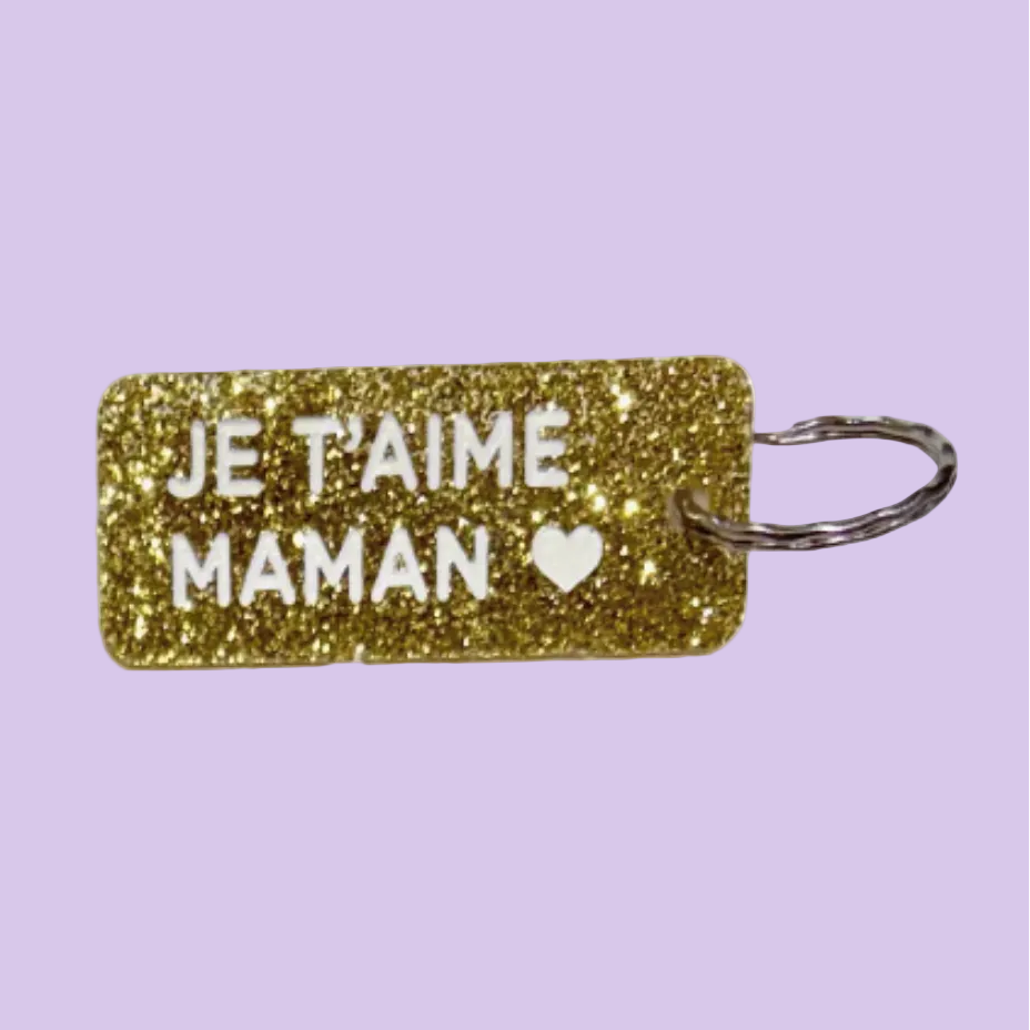 Porte-clés à paillettes - Je t'aime maman