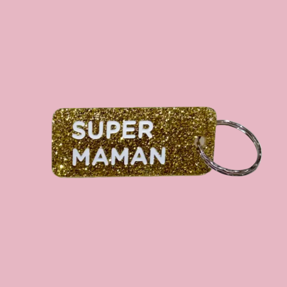 Porte-clés à paillettes - Super maman