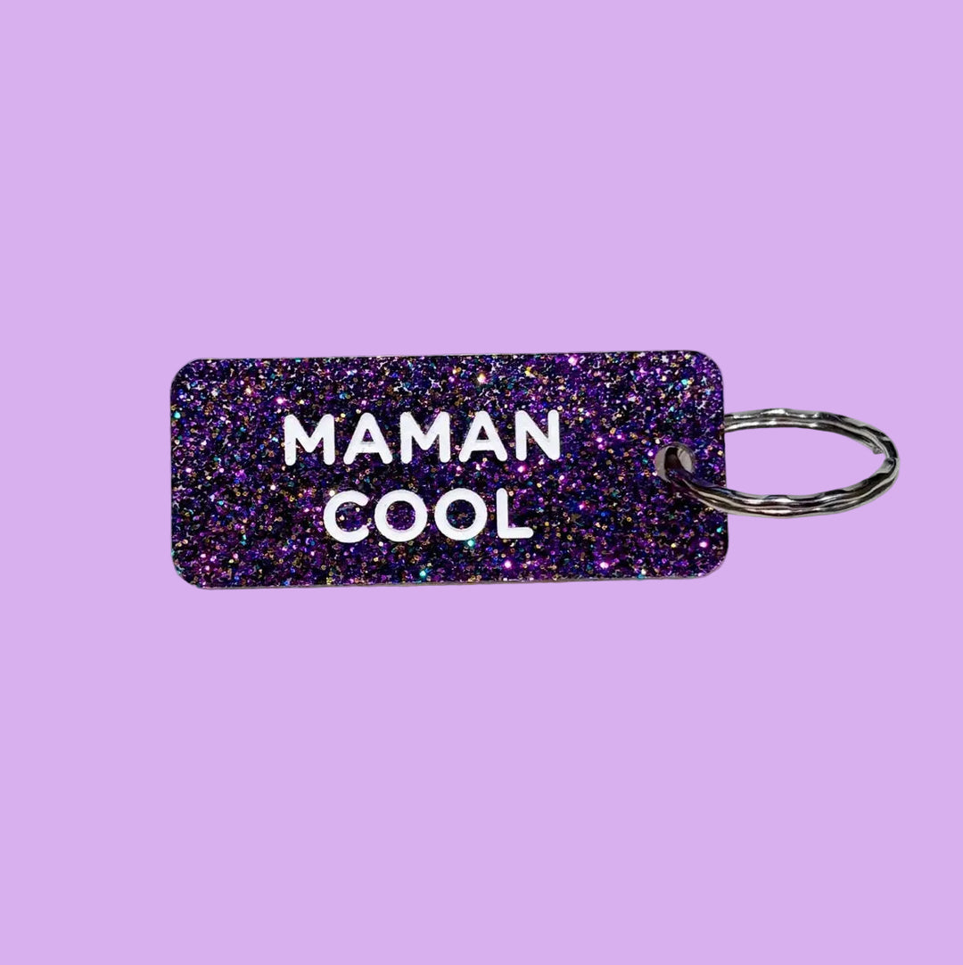 Porte-clés à paillettes - Maman cool violet