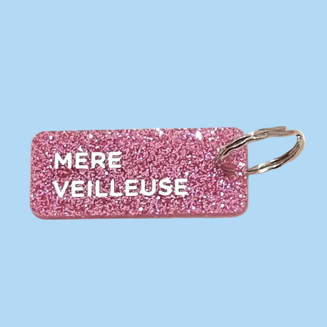 Porte-clés à paillettes - Mère veilleuse rose fuchsia
