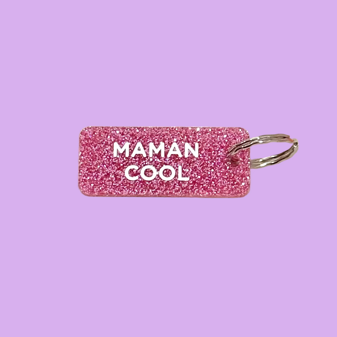 Porte-clés à paillettes - Maman cool rose fuchsia
