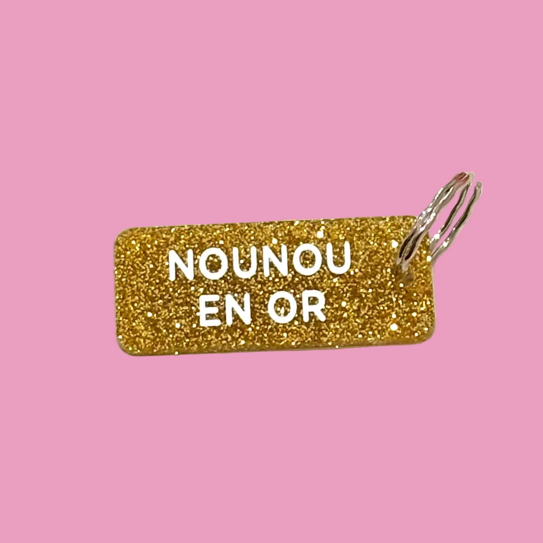 Porte-clés à paillettes - Nounou en or