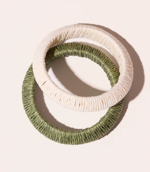 Bracelet raphia unité (beige/olive)- Maradji