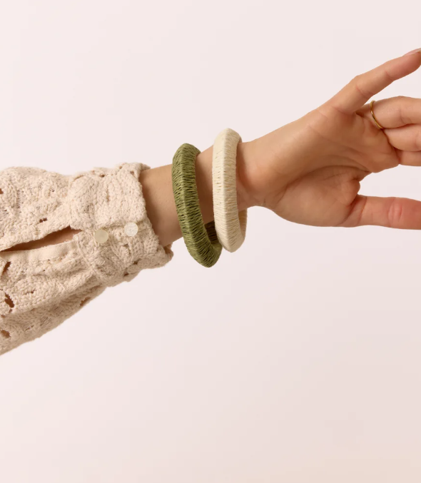 Bracelet raphia unité (beige/olive)- Maradji