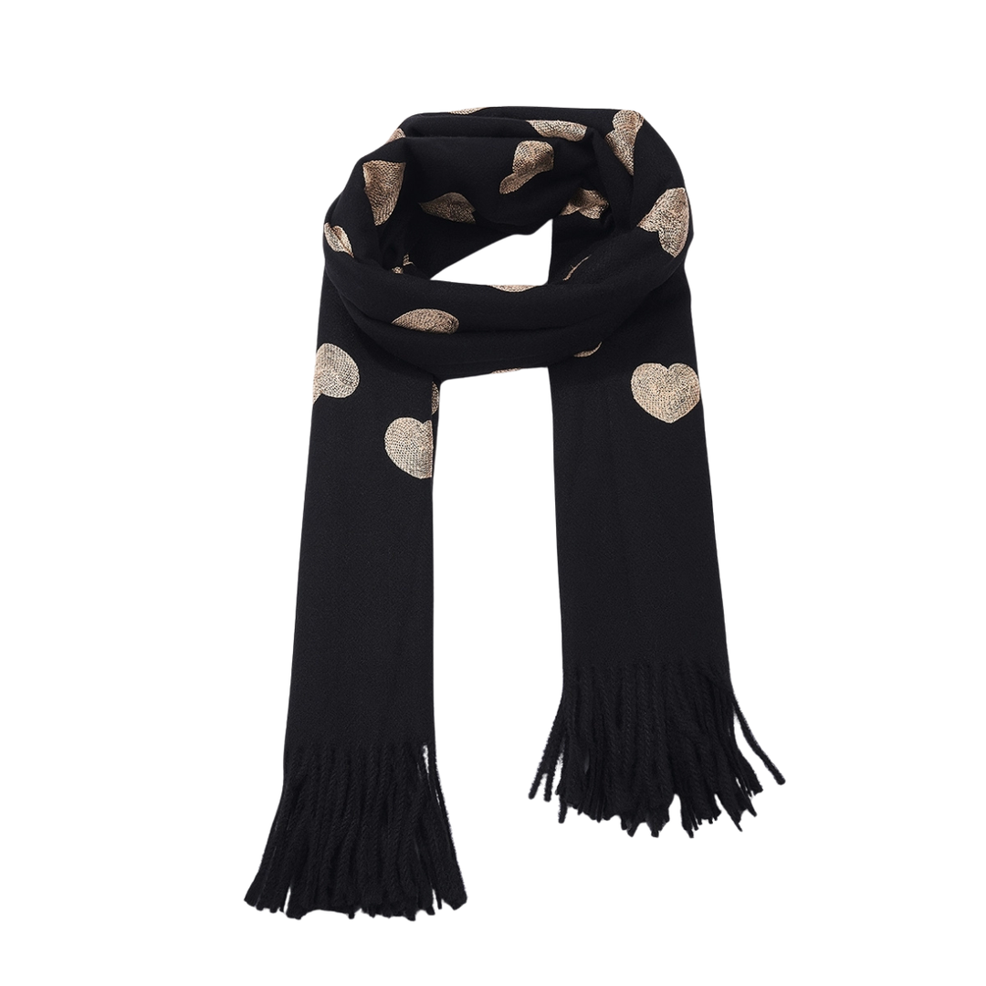 Écharpe en laine motif cœur Noir