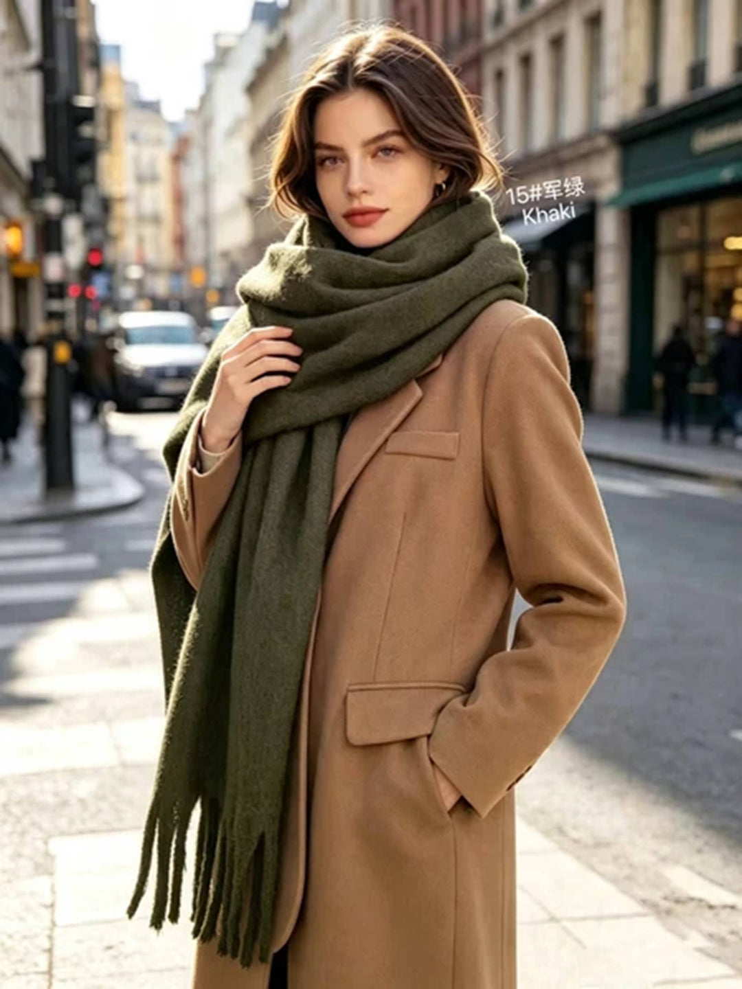 Echarpe Avec Frange Khaki
