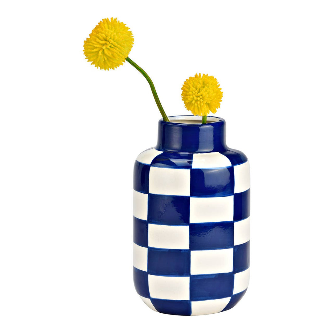 Vase à carreaux bleu et blanc