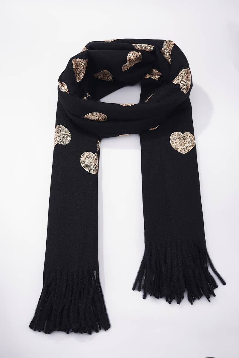 Écharpe en laine motif cœur Noir