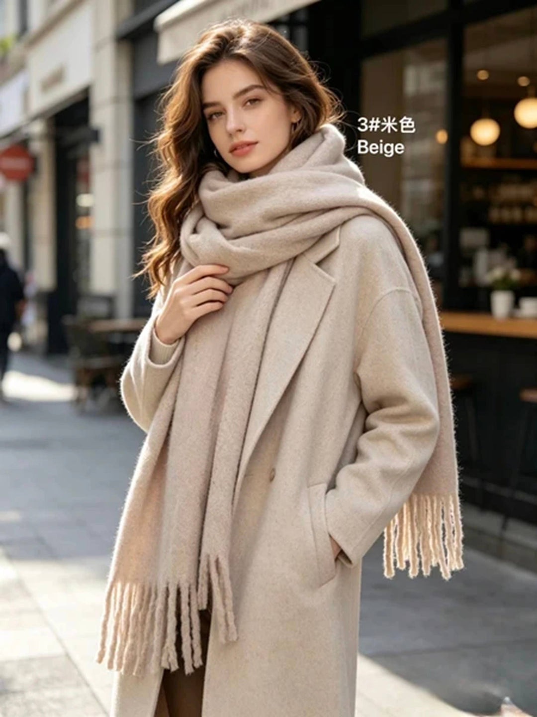 Echarpe Versize Avec Frange: Beige 3 / TU