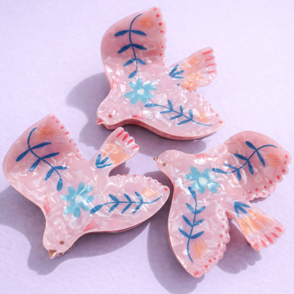 Pince à cheveux - Oiseau rose