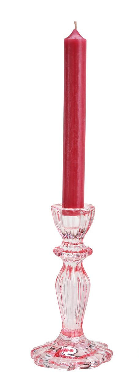 Bougeoir en verre rose