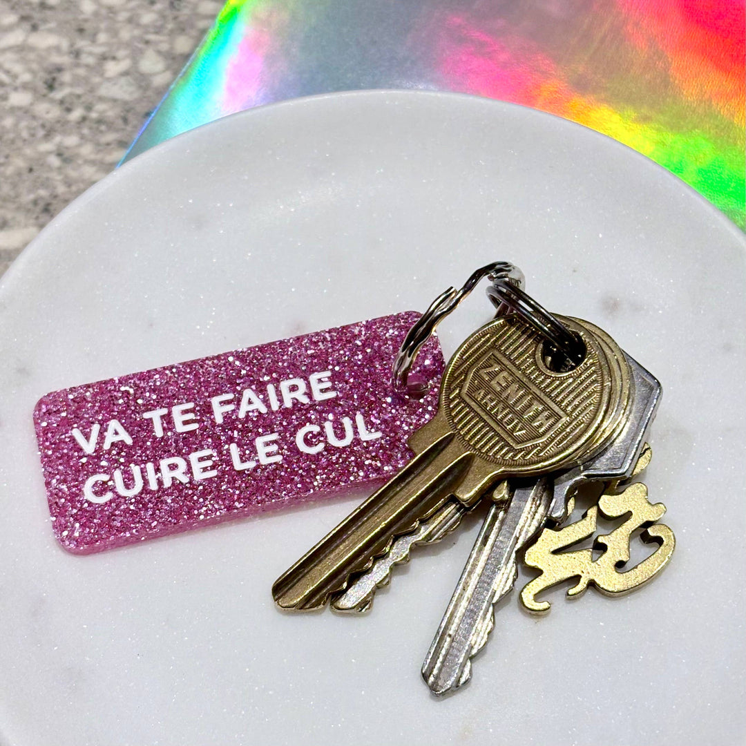 Porte-clé à paillettes - VA TE FAIRE CUIRE LE CUL
