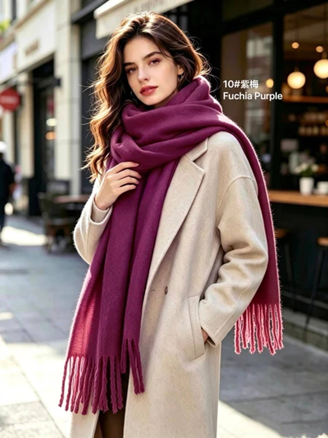 Echarpe Avec Frange Fuschia