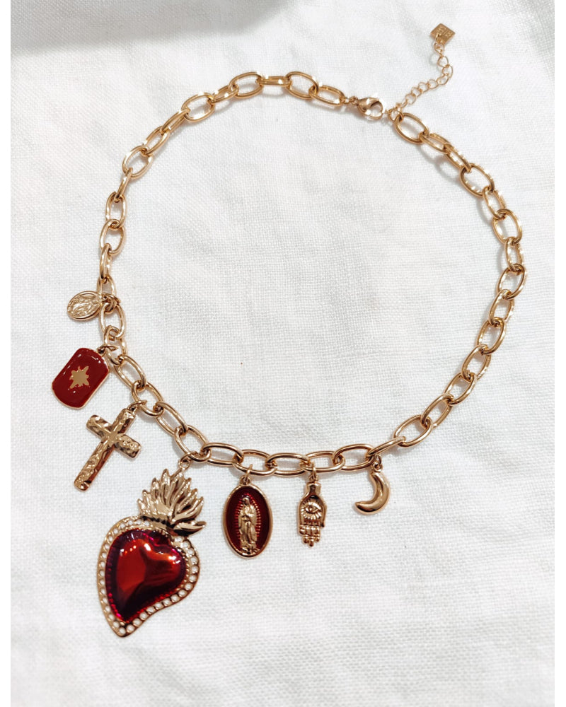 Collier Breloques - Coeur sacré bordeaux