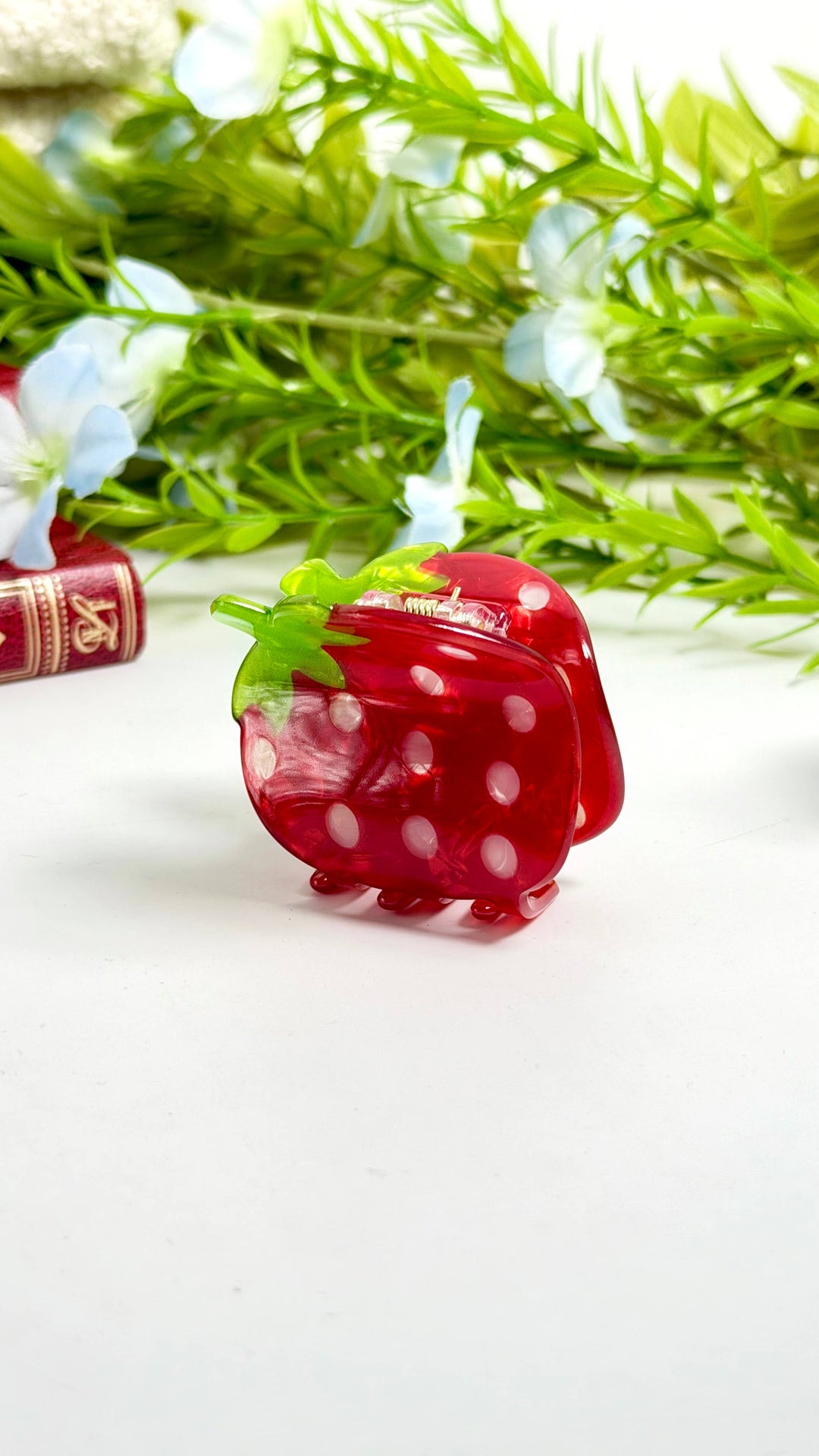 Pinces à cheveux fraise rouge nacrés