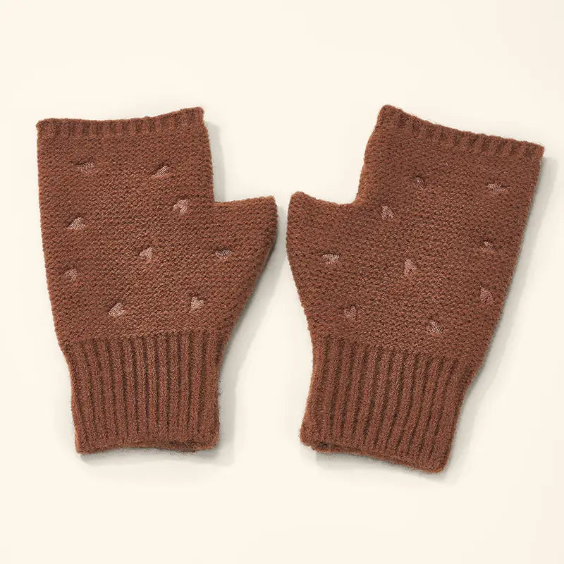 Mitaine Marron Motifs petits cœur