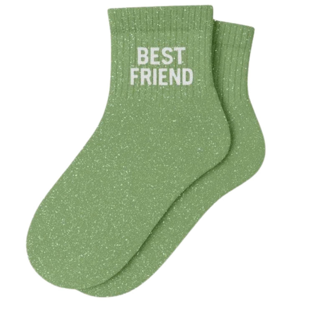 Chaussettes Courtes à Paillettes "Best Friend" Vert Amande